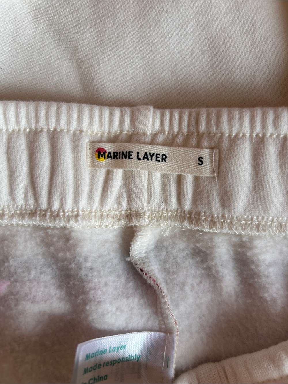 Marine Layer Anytime Fleece Sweatpant Antique White Rainbow, Size Small - Picture 5 of 5
